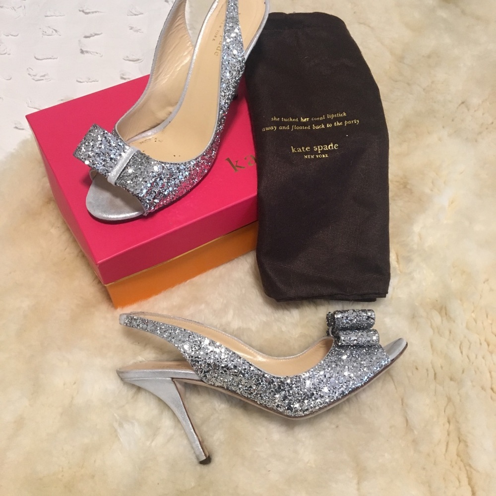 Kate Spade New York Charm Silver Glitter Heels, 9